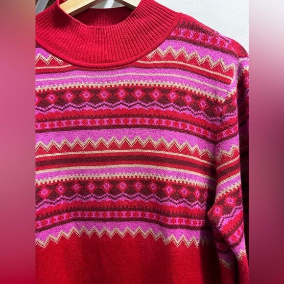 Isaac Mizrahi sweater shirt Mock-Neck Fair Isle Jacquard Red size M stylish cozy - Picture 5 of 15